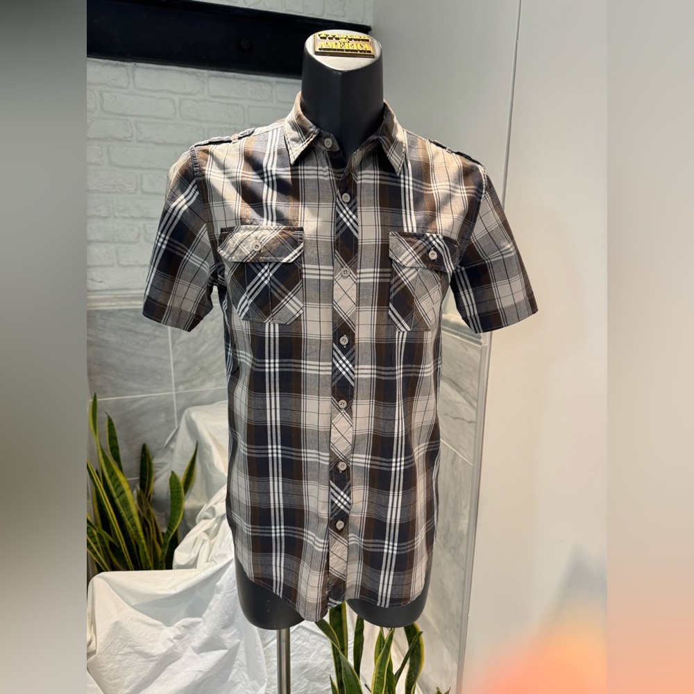 Helix Black and White Casual Button Down Shirt